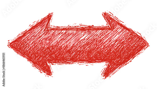 Hand-drawn red arrows pointing opposite directions, scribbled texture, on black backdrop