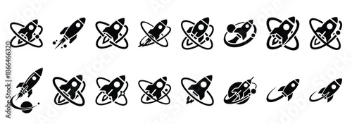 rocket orbit silhouette icon set