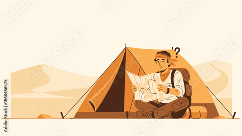 Lost In Desert Traveler Seeking Direction Adventure Conceptual Exploration