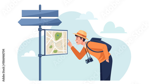 Lost Tourist Inspecting City Map For Directional Assistance On Outdoor Excursion