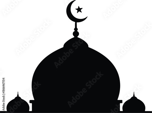 Silhouette of Islamic mosque dome with crescent moon and star Vector Illustration