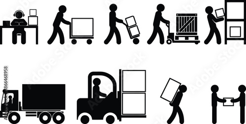 Delivery process steps with people and vehicles