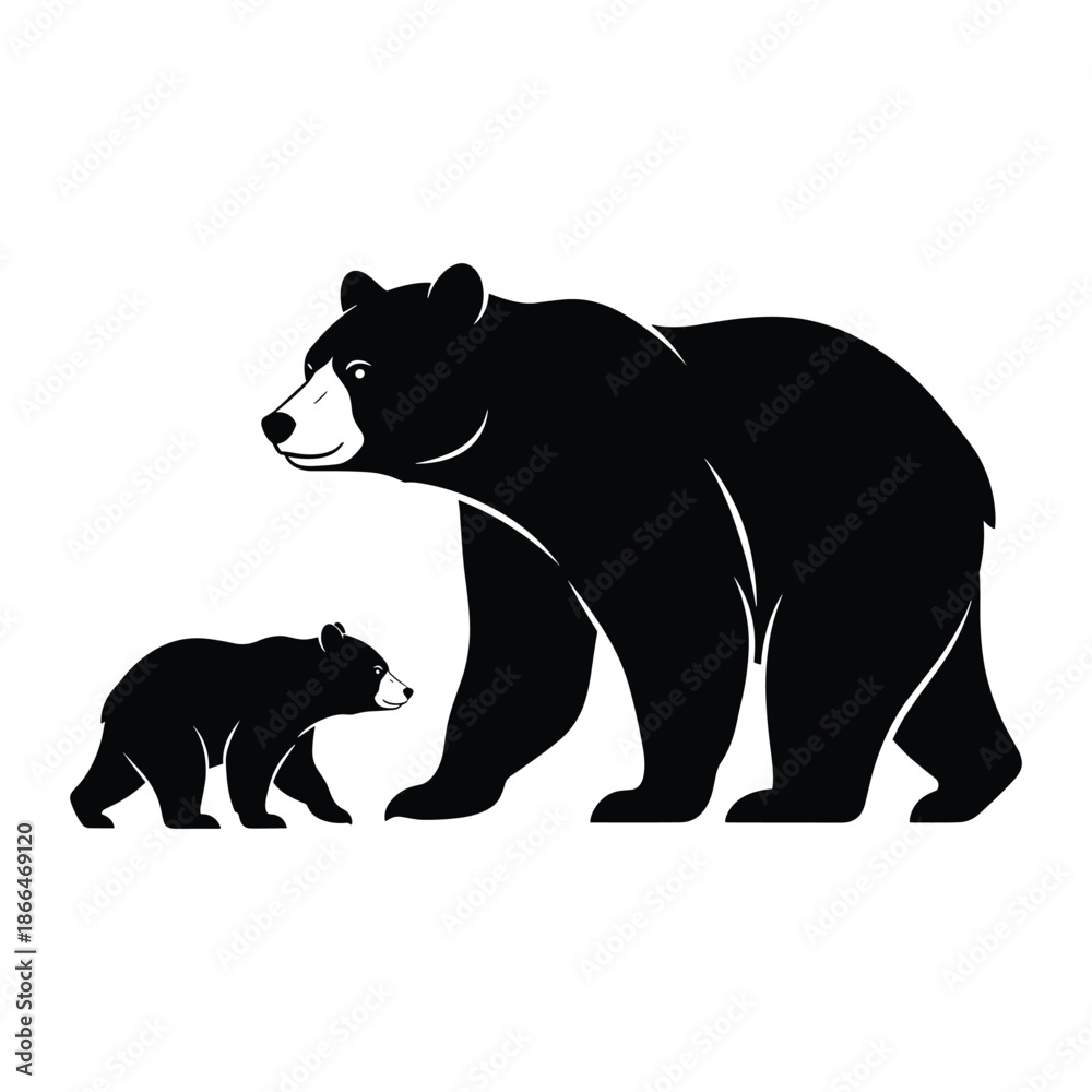 Fototapeta premium A mother bear and her cub walking together