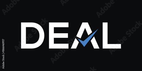 minimalist deal text logo design, check symbol icon vector 
