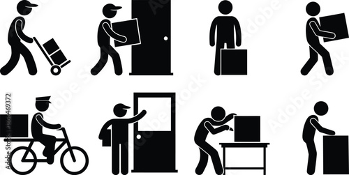 Delivery person carrying packages and boxes to customer door