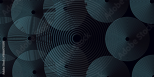 Blue abstract background with glowing circles. Swirl circular lines pattern. Geometric spiral. Twirl element. Modern graphic design. Futuristic technology concept.