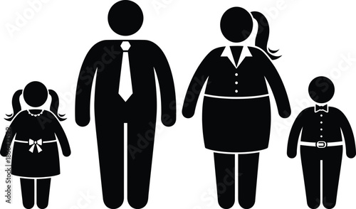 Family of four standing together in formal attire