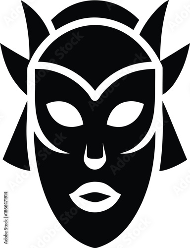 Ceremonial mask silhouette vector art illustration and minimal black and white design