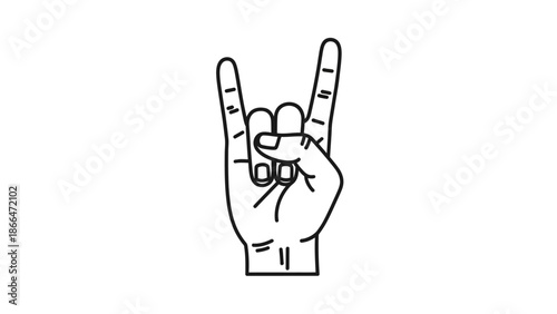 Hand showing rock and roll or devil horns gesture expressing energy and rebellion on isolated white background.