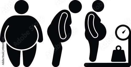 Obese person standing on weighing scale