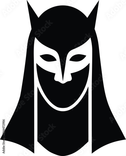 Ritual mask silhouette vector art illustration and minimal black and white design