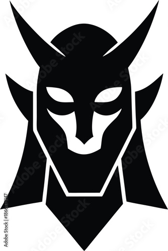 Shaman mask silhouette vector art illustration and minimal black and white design