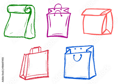 Shopping Bags Crayon Chalk Drawing Doodle Vector