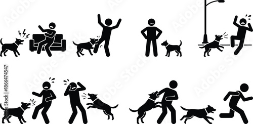 Dog attacking people in different situations