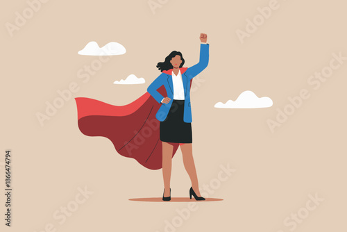 Businesswoman with a superhero cape empowered and ready to conquer