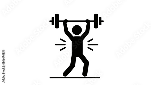 Strong Stick Figure Man Lifting Barbell Overhead in Powerlifting Exercise, Isolated White Background