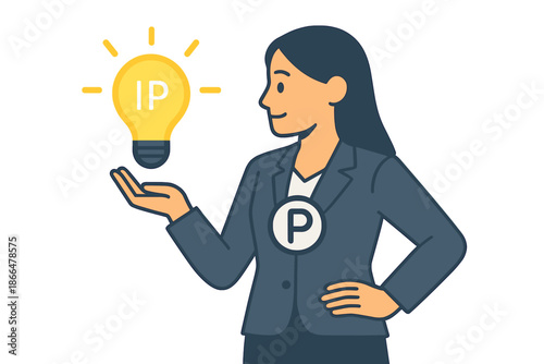 A businesswoman possesses a bright idea that embodies innovation and intellectual property