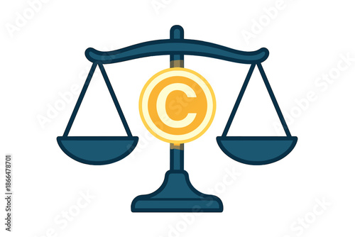 A radiant copyright sign atop scales symbolizes intellectual property law