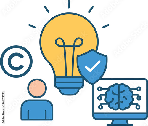 A  illustration depicting an infographic-style representation of protected intellectual property ideas