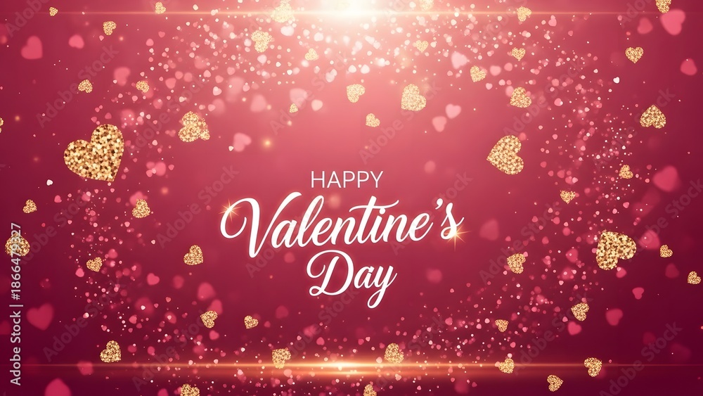Naklejka premium A festive and sparkling background for valentine's day with golden glitter hearts