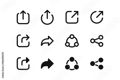 Share icon set. Arrow symbol, Reply send forward icons button. Send message icon. External Link Icon. Upload icon. Connection symbol - network sharing icon