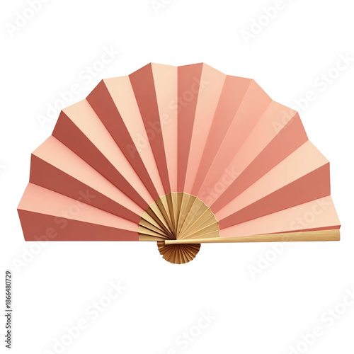 Minimalist fan shape in geometric style with coral pink and gold on transparent background