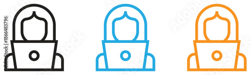 Line art icon set of a woman working on a laptop, available in multiple color outlines