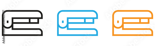 Colorful stapler icons in black, blue, and orange on white background