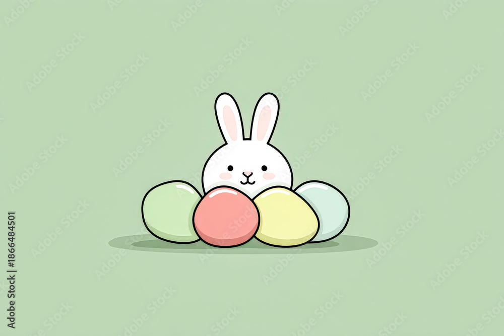 Obraz premium Cute Bunny with Colorful Easter Eggs Illustration