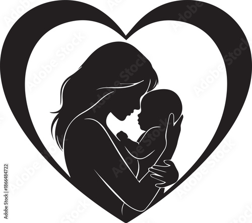Mother and child embrace within a heart
