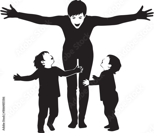 Scared children with ominous figure