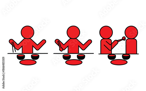 Elderly feeding assistance icon set showing personal care and nursing support