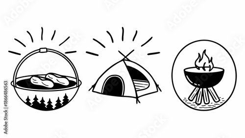 Camping Illustrations Food Tent Forest and Drink Icons