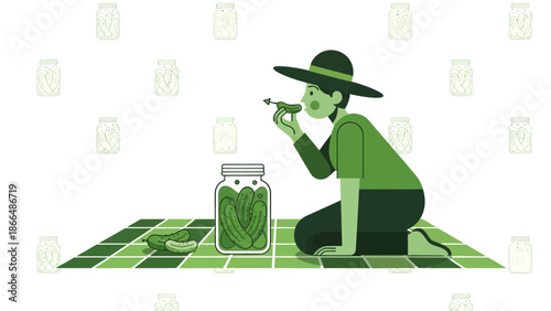 Homemade Pickles Joy With Vintage Aesthetic Person And Picnic Blanket Illustration