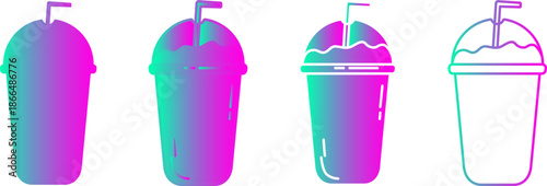 Refreshing smoothie or cold drink cup vector illustration icons with straws