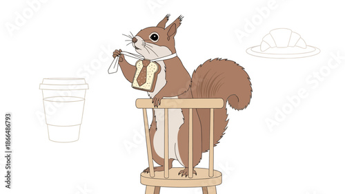 Humorous Squirrel Getting Ready For Office Wearing Toast Tie Illustration