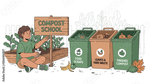Illustration Of A Compost School Project Teaching Sustainability To Young Students