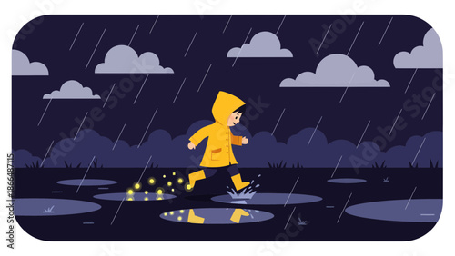 Joyful Run Through Puddles An Adorable Child's Rainy Day Adventure Illustration