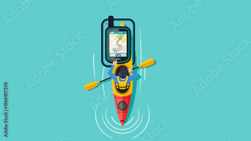 Kayaker Navigating River Route With Modern Navigation System For Outdoor Adventures