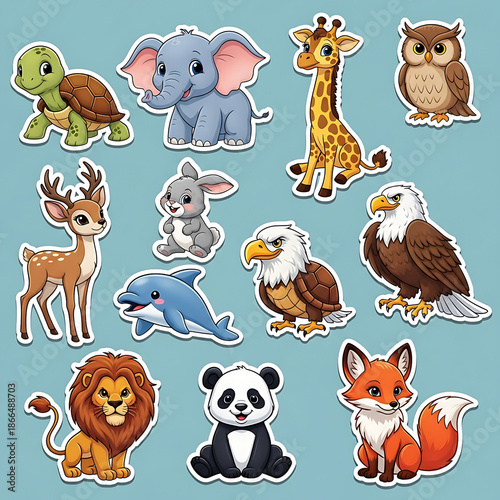 Collection of cute cartoon animals including a lion elephant and panda perfect for childrens illustrations and educational materials