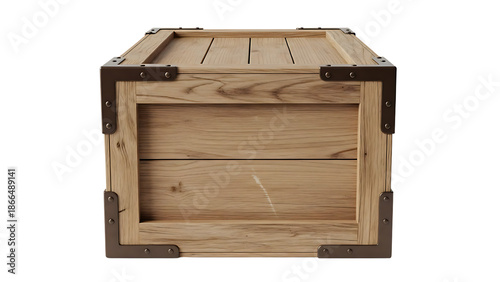 Open Wooden Crate with Metal Hinges