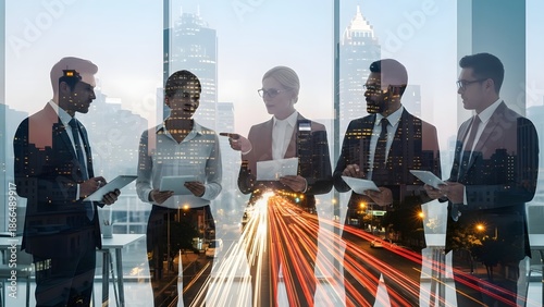 Business team discussing strategies in modern office