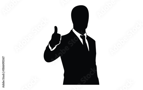 Business person in suit gives thumbs up gesture sign of approval success