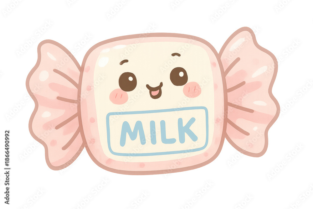 Obraz premium Cute kawaii milk candy character smiling