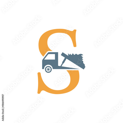 Truck  Logo  combine with letter S vector template