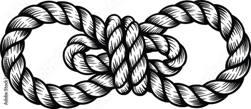 Square Knot Rope Illustration, Nautical Sailing Marine Line Art.