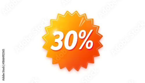 A vibrant orange discount badge with 30 percent off displayed prominently on a clean white background