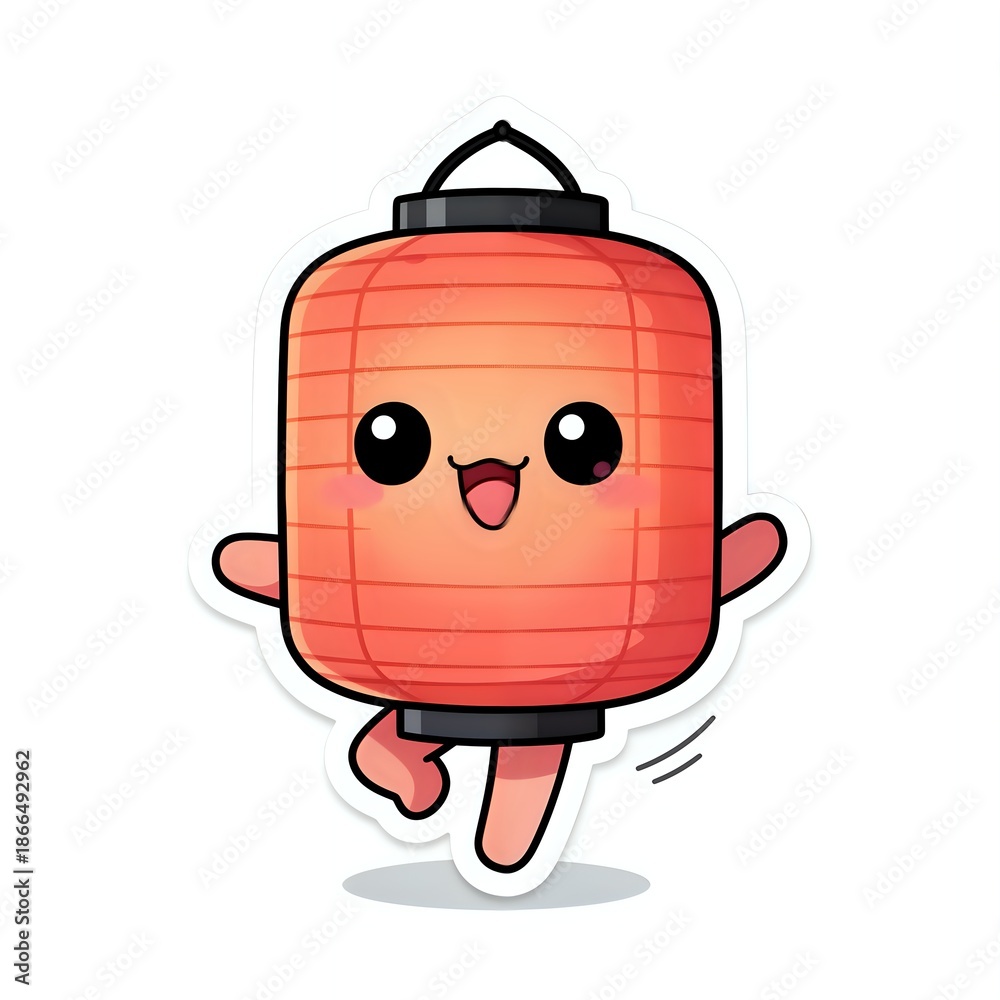 Fototapeta premium Cheerful cartoon lantern with a happy expression