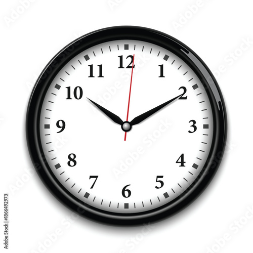 Analog wall clock with black frame and white dial