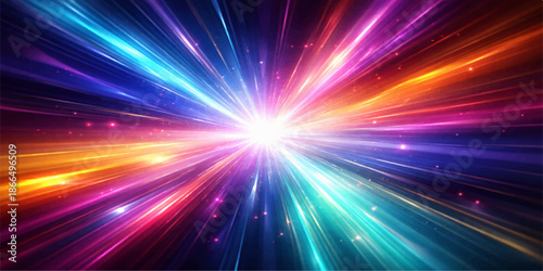 A bright blue disco star bursts with glowing laser rays in this shiny abstract light background design featuring a cosmic energy flash and a night sky illustration